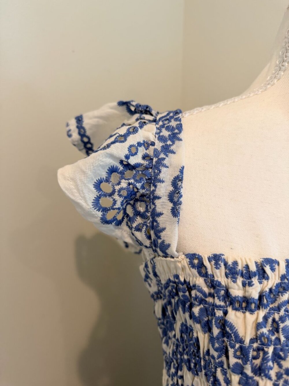 Sundayup Boho Embroidered Blue and White Maxi Dress Size L - Picture 3 of 9
